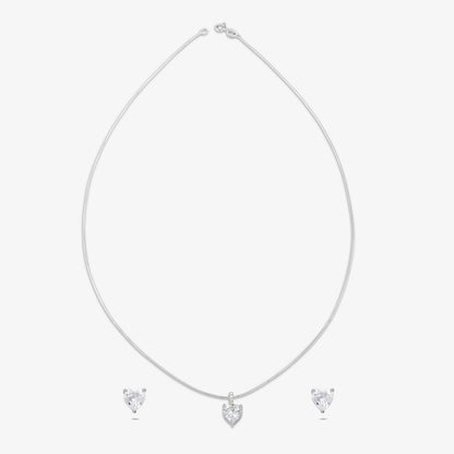 Solitaire Heart Shaped Silver Pendant & Earring Set - Tweov Jewels