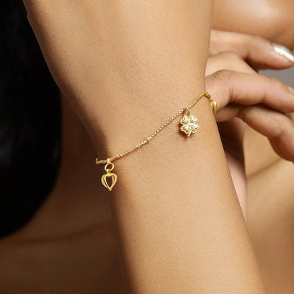 Gold Plated Heart Lucky Charm Silver Bracelet - Tweov Jewels