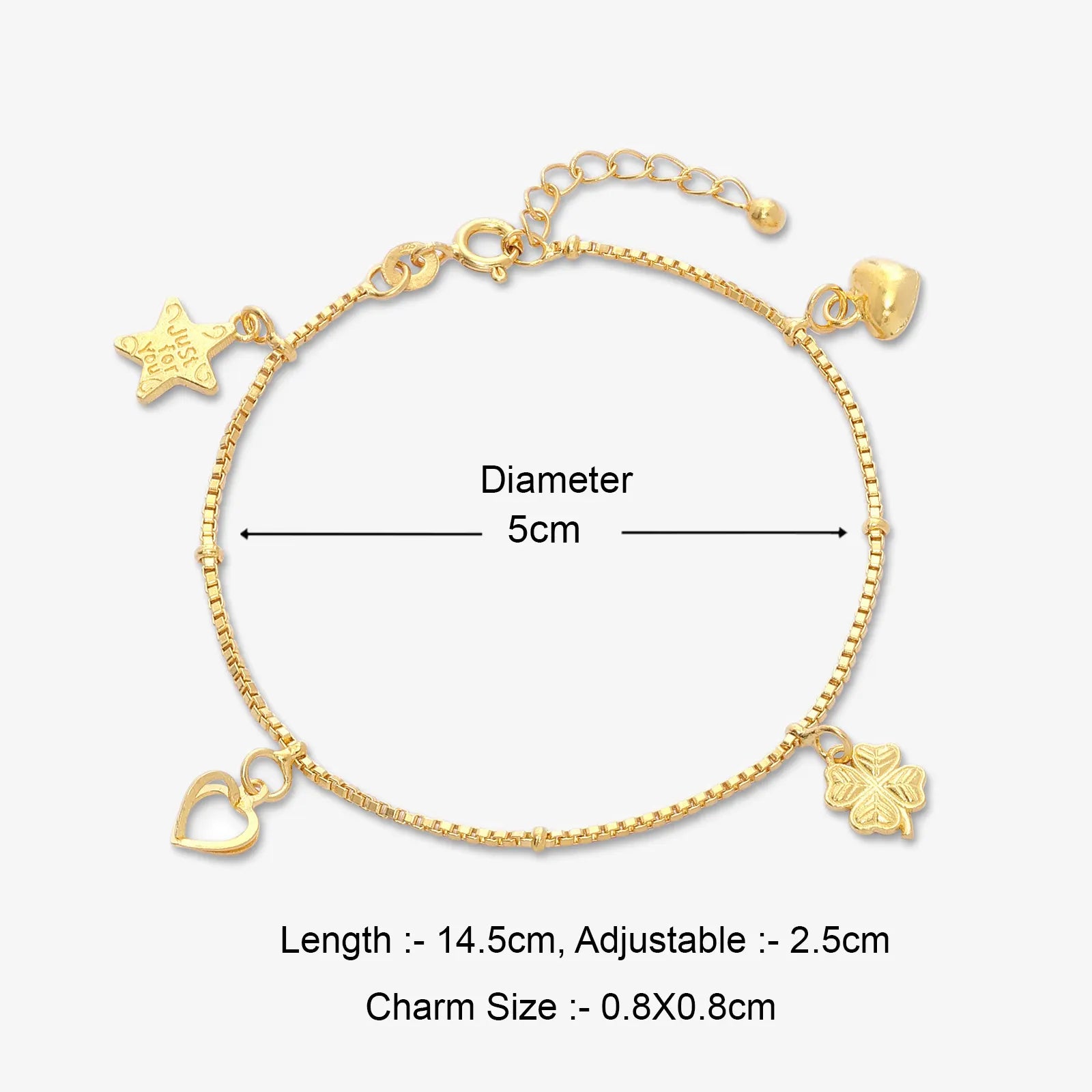 Gold Plated Heart Lucky Charm Silver Bracelet - Tweov Jewels