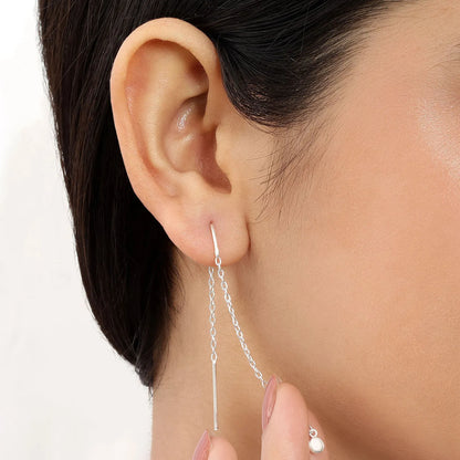 Threaded Long Chain Silver Earrings