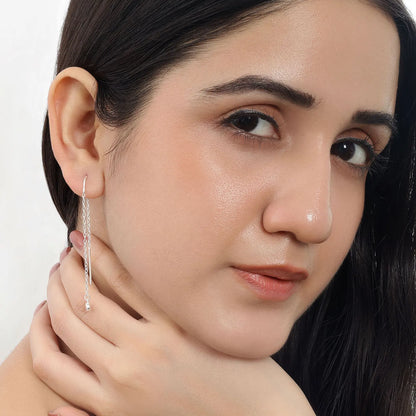 Threaded Long Chain Silver Earrings