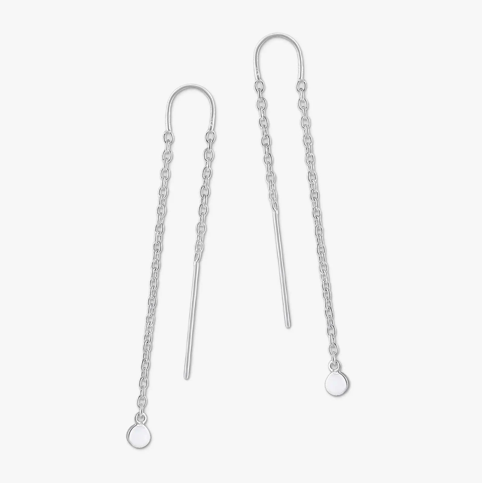 Threaded Long Chain Silver Earrings