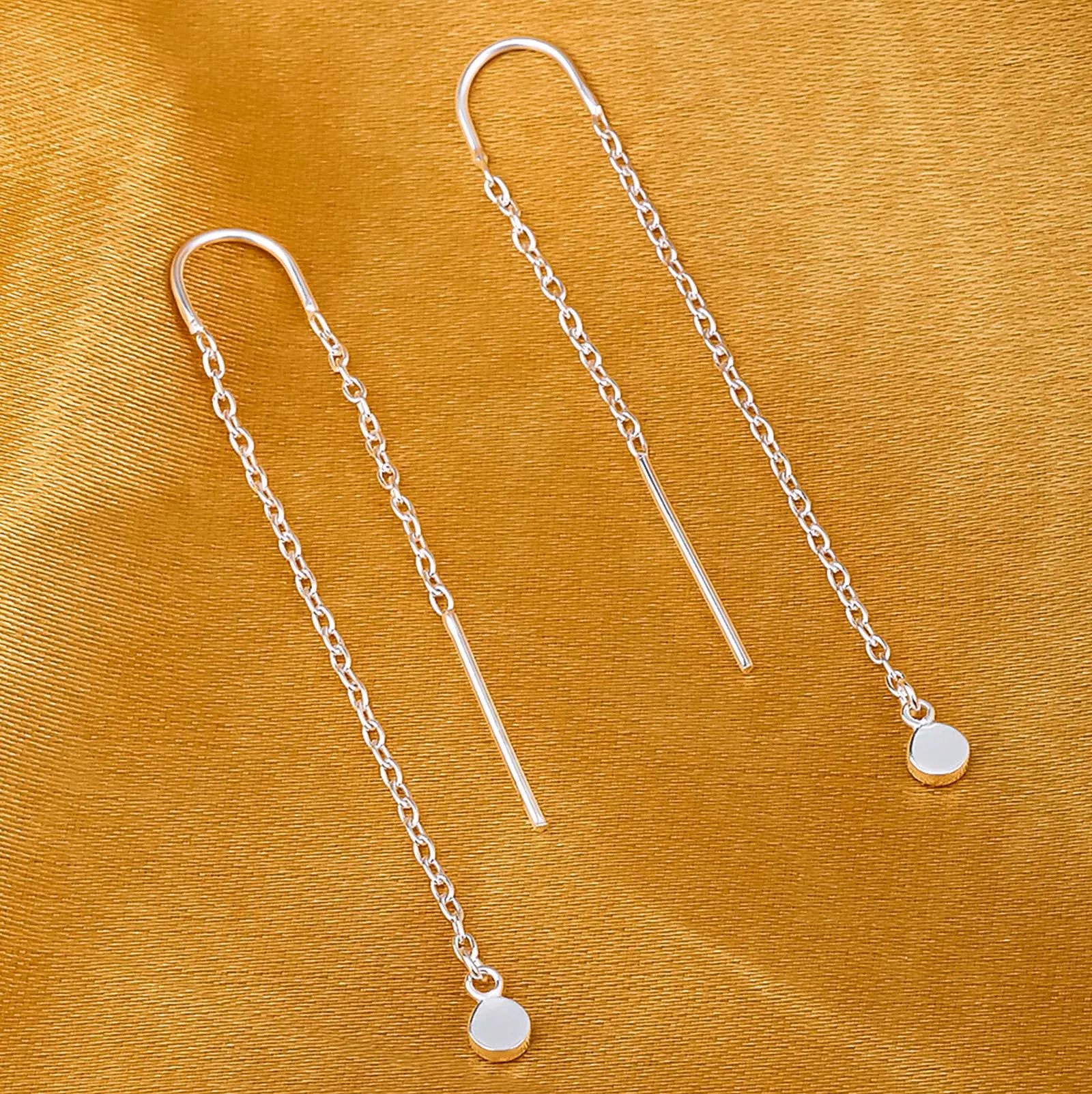 Threaded Long Chain Silver Earrings