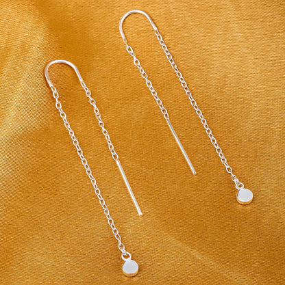 Threaded Long Chain Silver Earrings