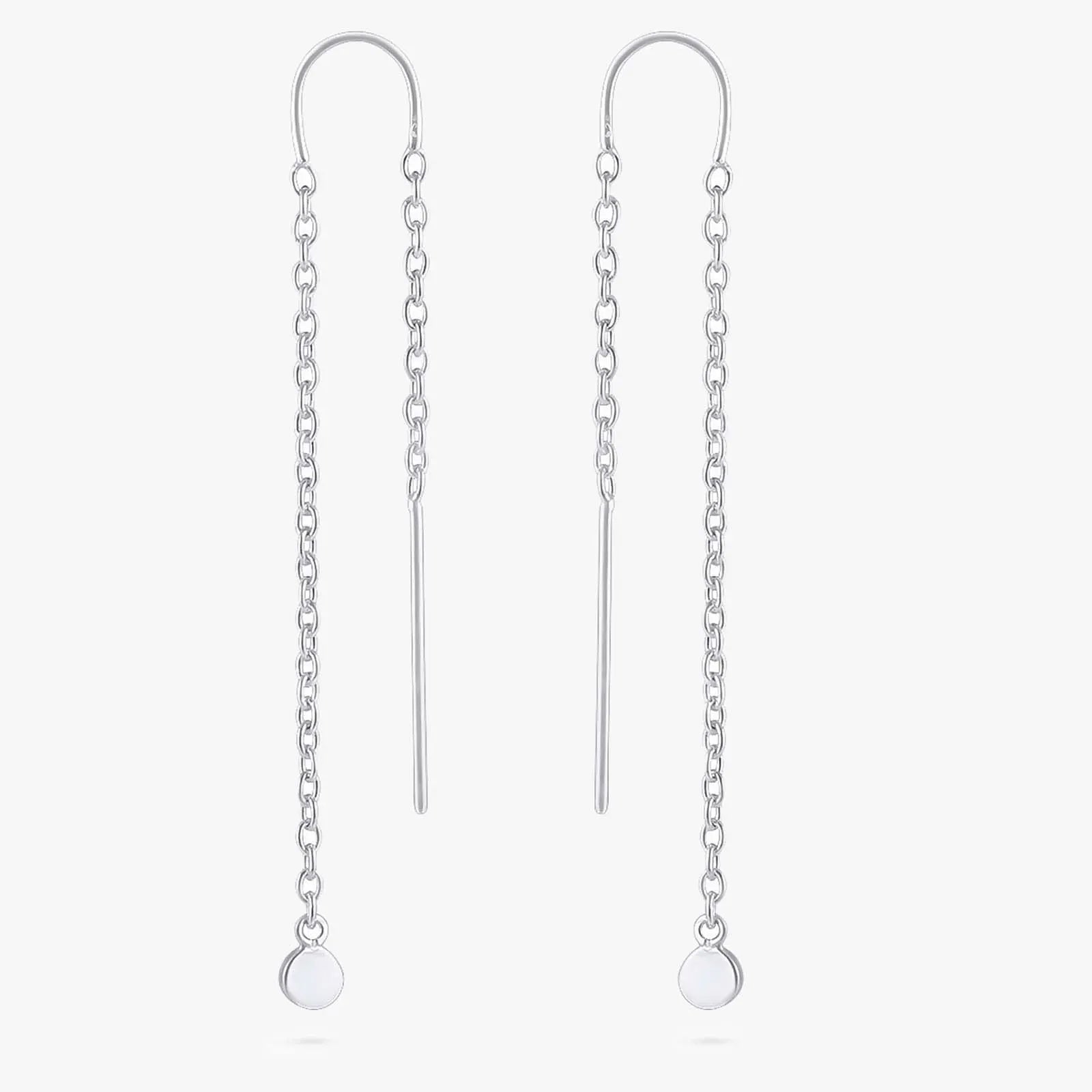 Threaded Long Chain Silver Earrings