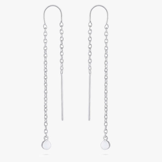 Threaded Long Chain Silver Earrings
