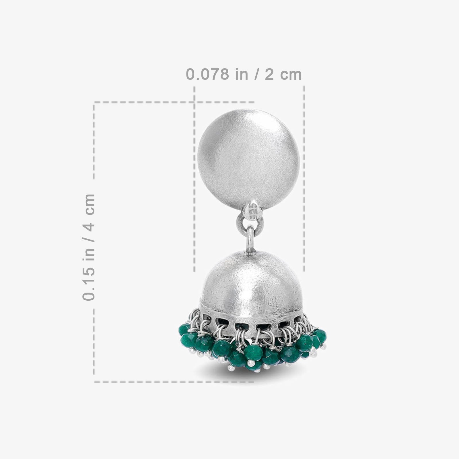 Green Beads Silver Jhumka Earrings - Tweov Jewels