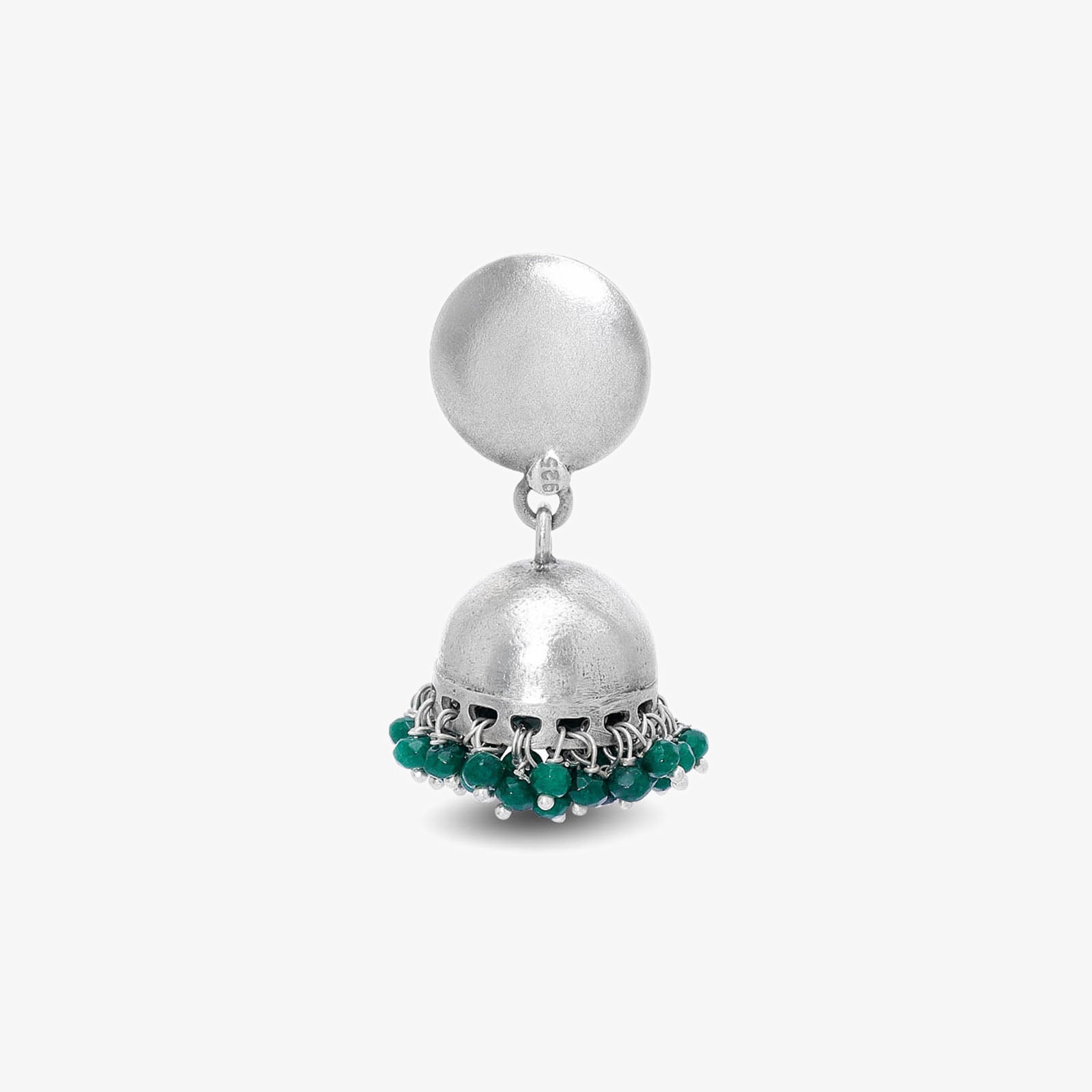 Green Beads Silver Jhumka Earrings - Tweov Jewels