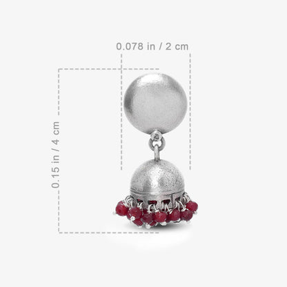 Traditional Red Beads Silver Jhumka Earrings - Tweov Jewels