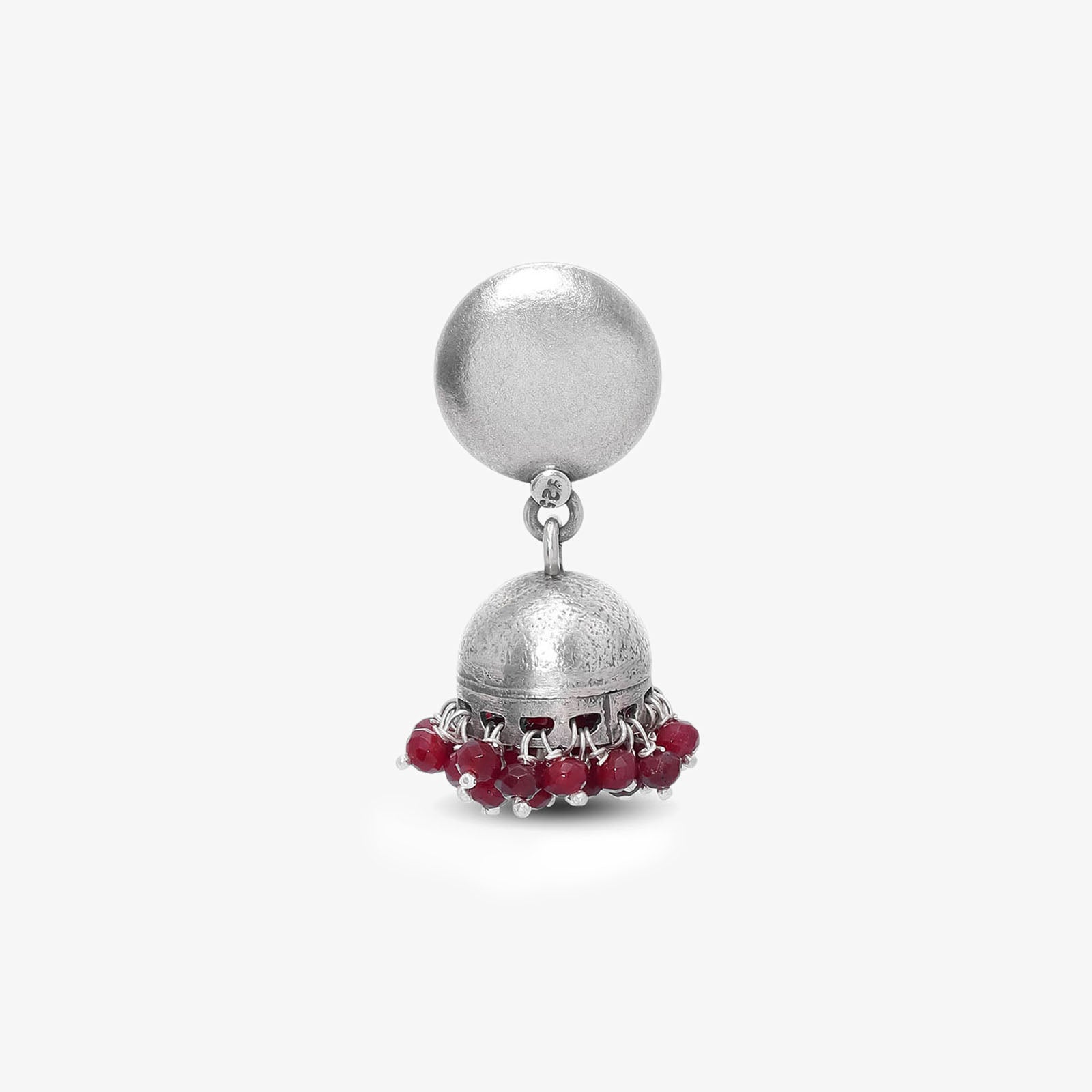 Traditional Red Beads Silver Jhumka Earrings - Tweov Jewels