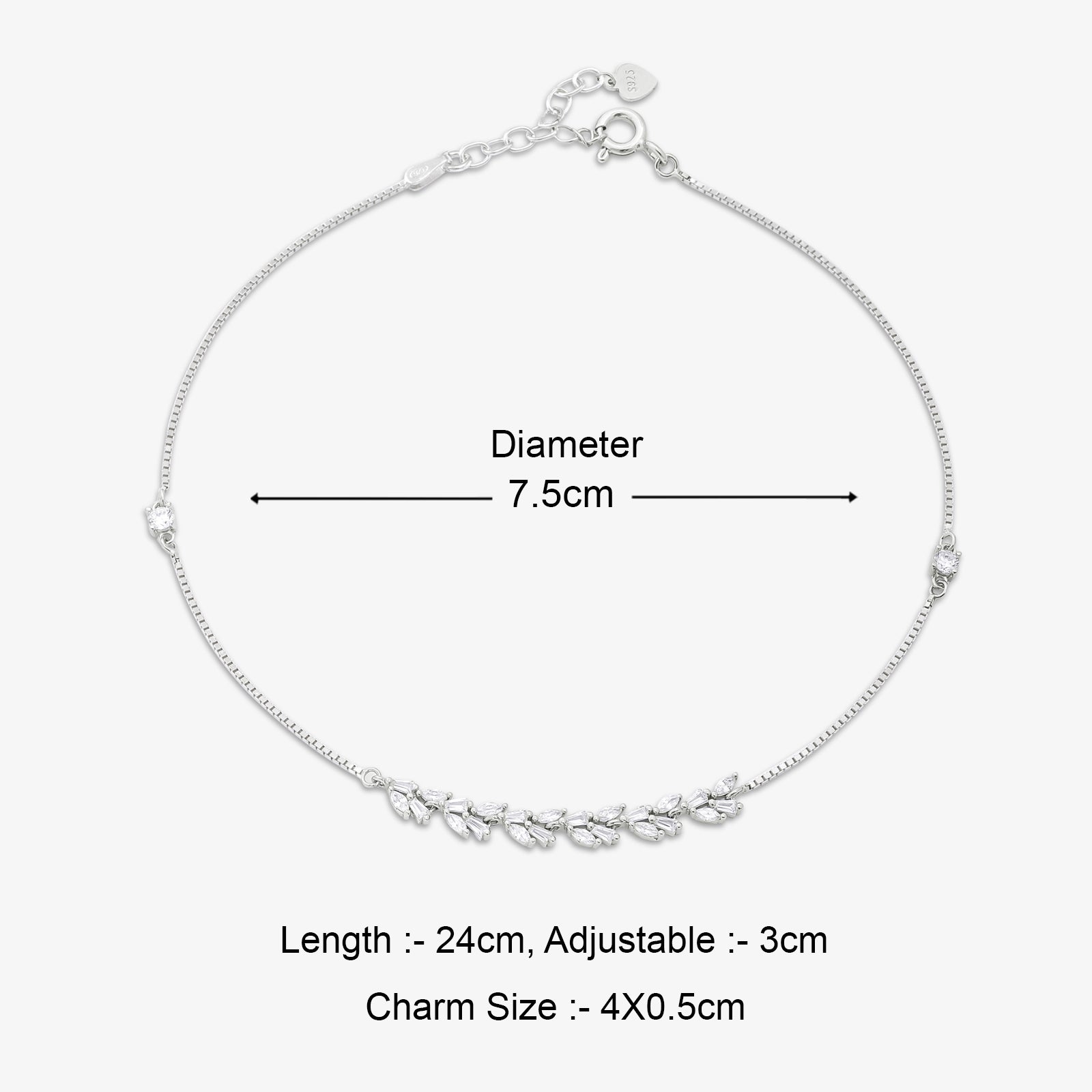 Silver Adjustable Leaf Design Anklet for Women - Tweov Jewels