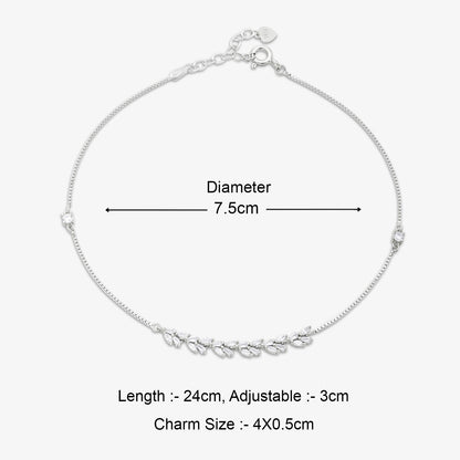 Silver Adjustable Leaf Design Anklet for Women - Tweov Jewels