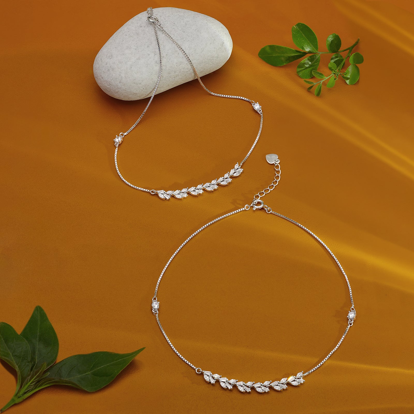 Silver Adjustable Leaf Design Anklet for Women - Tweov Jewels