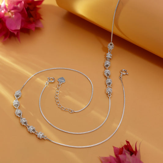 Designer Silver Beads Chain Anklet for Women