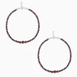 Ruby Charm and Black Beads 925 Sterling Silver Anklets