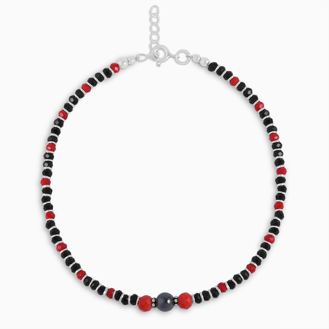 beaded anklets - Pure Silver Anklet &#8211; Made With Red &amp; Black Beads