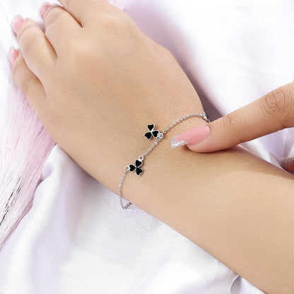 925 Sterling Silver Black Clover Leaf Bracelet - Tweov Jewels