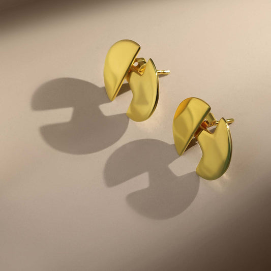 Great Summer Sale - Pure Silver Earrings &#8211; Modernized 3 in 1 Gold Stud