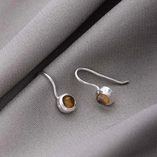 Pure Silver Earrings - Garnished With Tiger-Eye Stone - Tweov Jewels