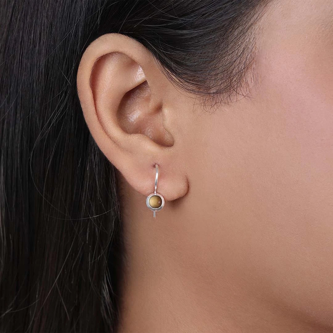daily wear earrings - Pure Silver Earrings &#8211; Garnished With Tiger-Eye Stone