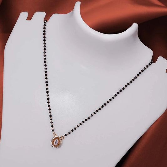 Locket Mangalsutra - Pure Silver Mangalsutra &#8211; Gold Finish With Drop Cubic Zircon Stone