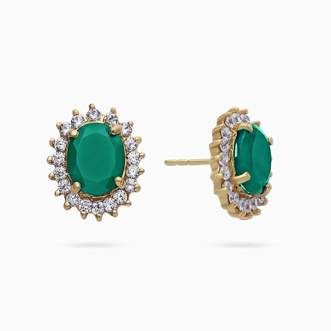 green stone earrings - Pure Silver Jewellery Sets &#8211; Royal Emerald Earrings With CZ Pendant Set