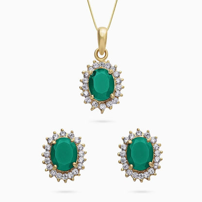 Neck Pieces - Pure Silver Jewellery Sets &#8211; Royal Emerald Earrings With CZ Pendant Set