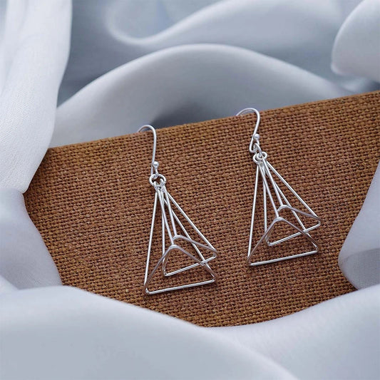 Contemporary Jewellery - Pure Silver Earrings &#8211; Triad Tone Danglers