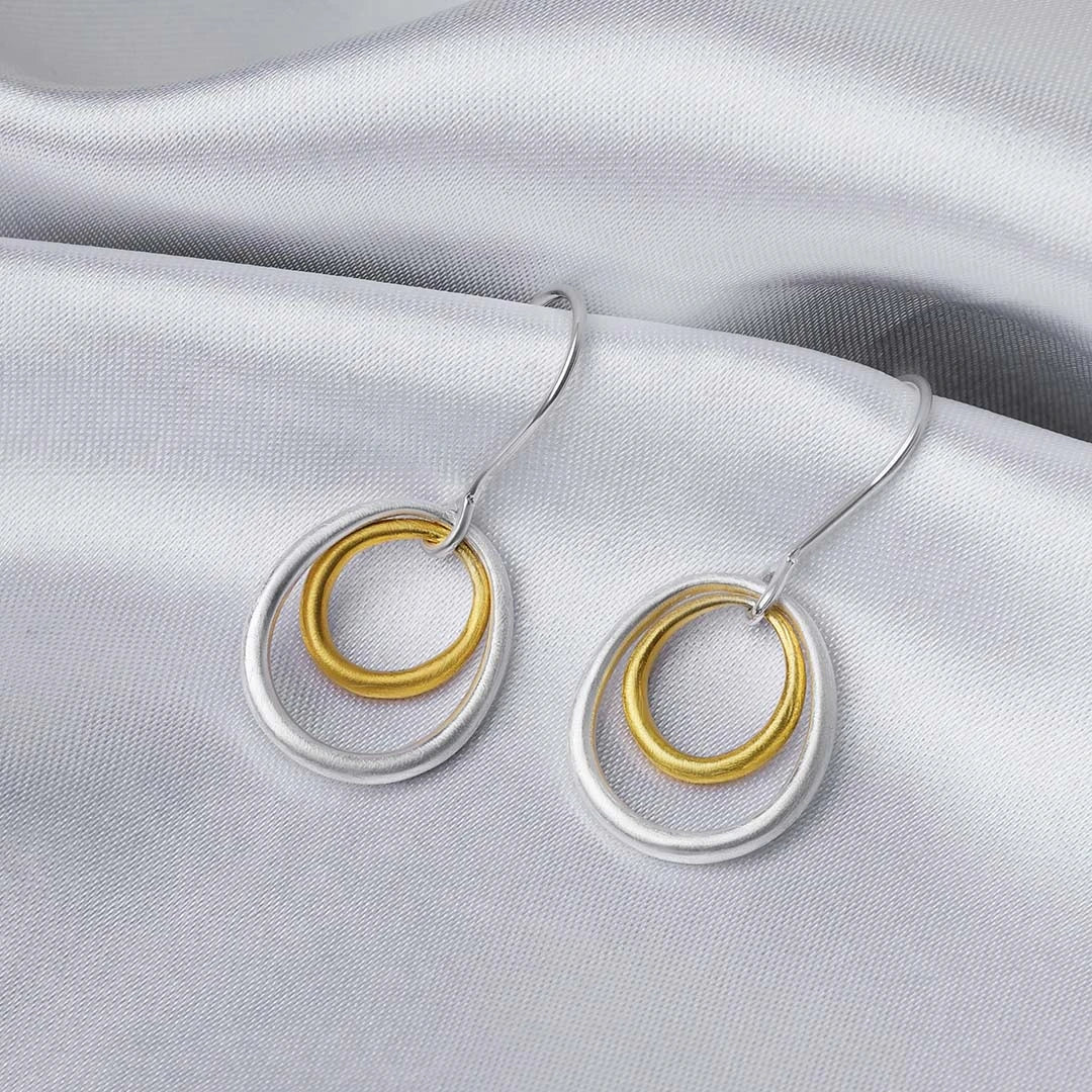 Classic Earrings - Pure Silver Earrings &#8211; Double Tint Scratch Circles