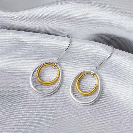 Classic Earrings - Pure Silver Earrings &#8211; Double Tint Scratch Circles