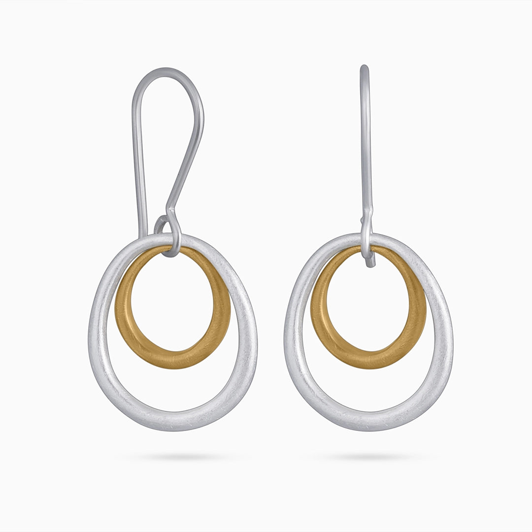Drop Earrings - Pure Silver Earrings &#8211; Double Tint Scratch Circles