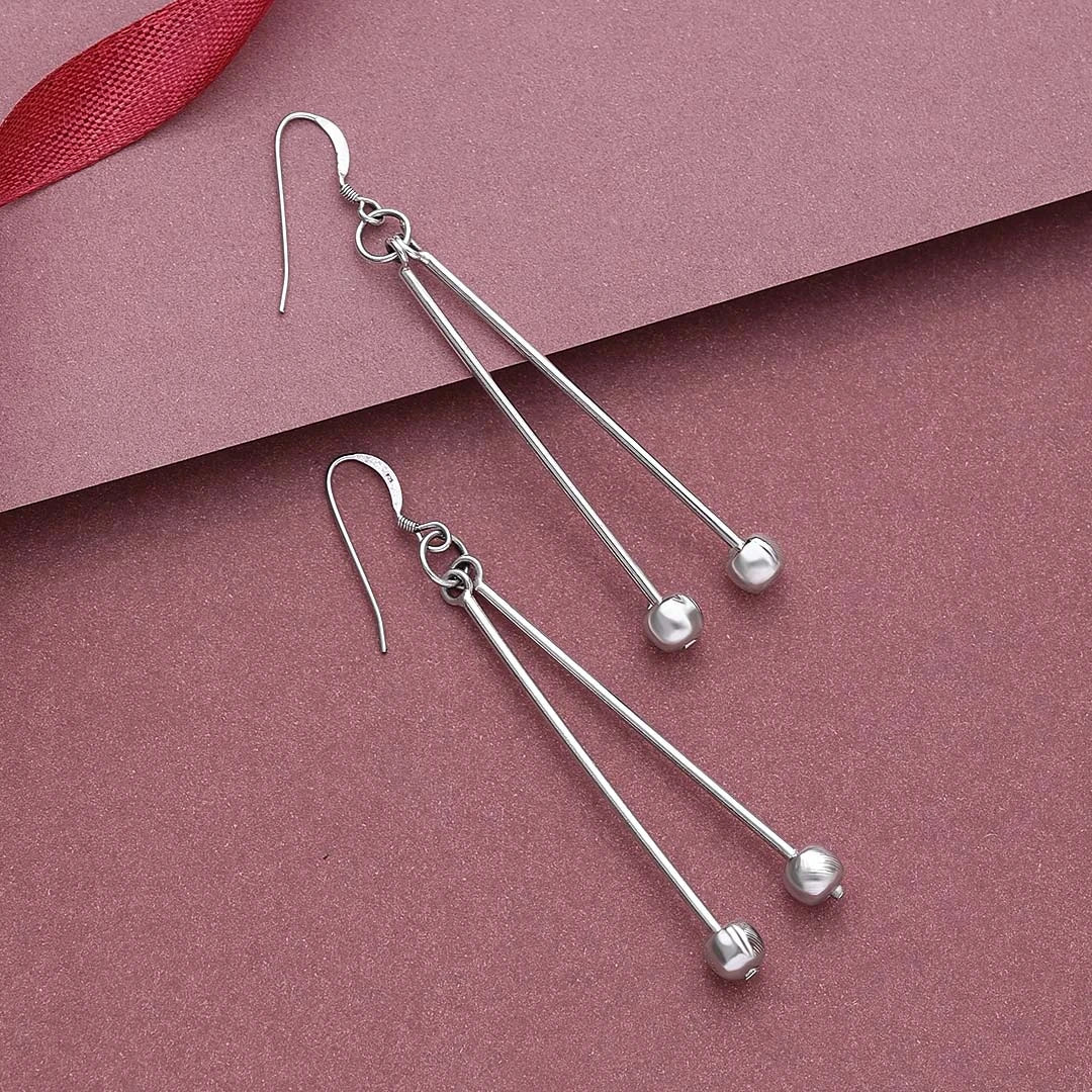 Contemporary Jewellery - Pure Silver Earrings &#8211; Double Delight Long Drop Model