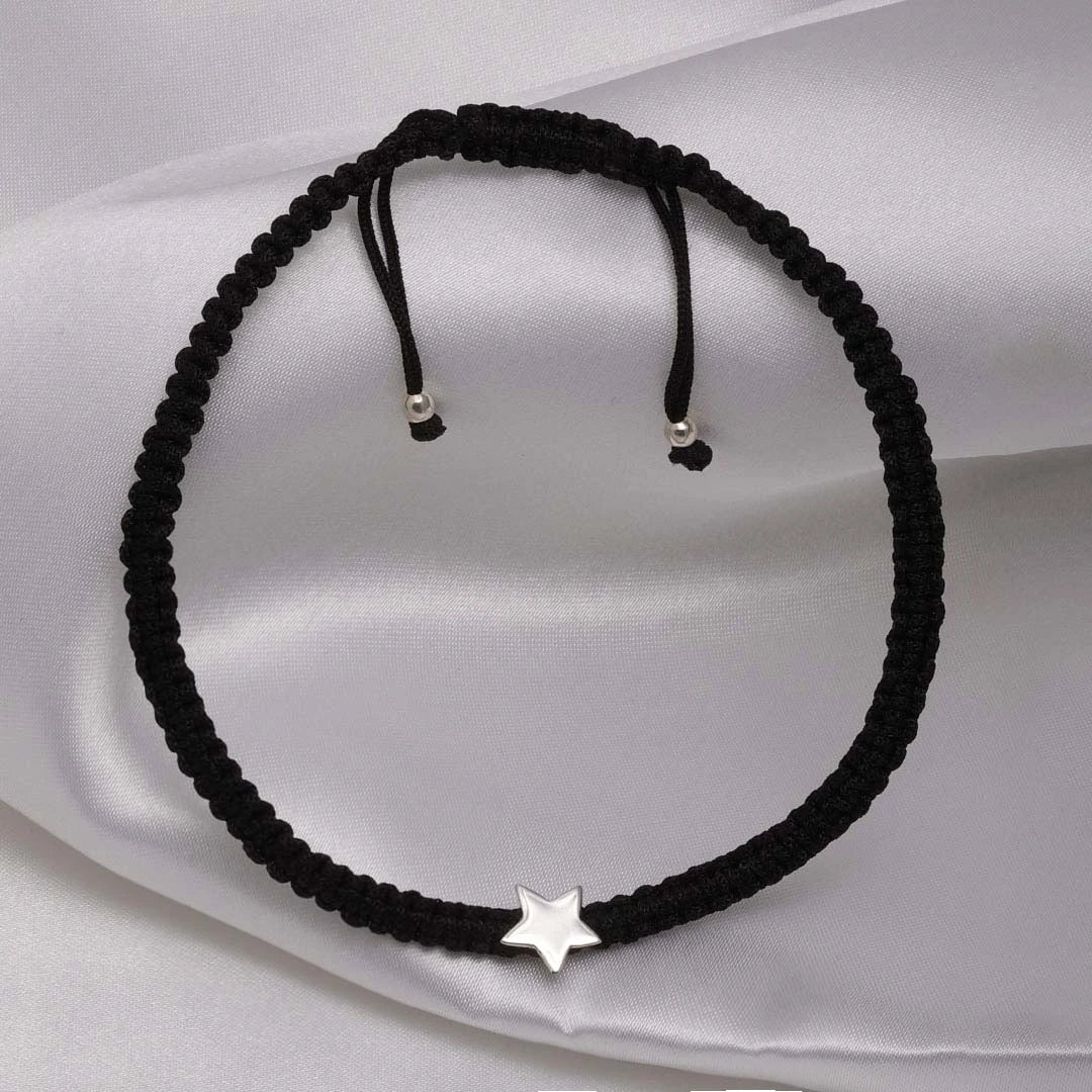Contemporary Jewellery - Pure Silver Anklet &#8211; Starlight Glow With Black Thread