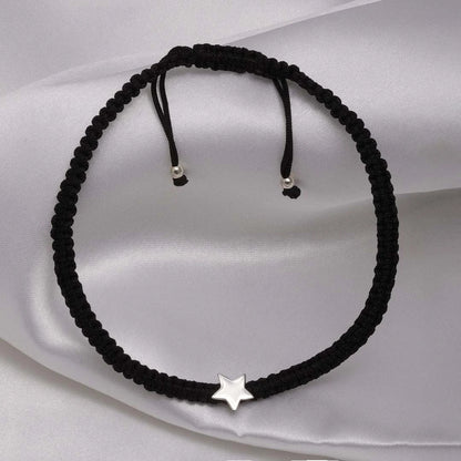 Contemporary Jewellery - Pure Silver Anklet &#8211; Starlight Glow With Black Thread
