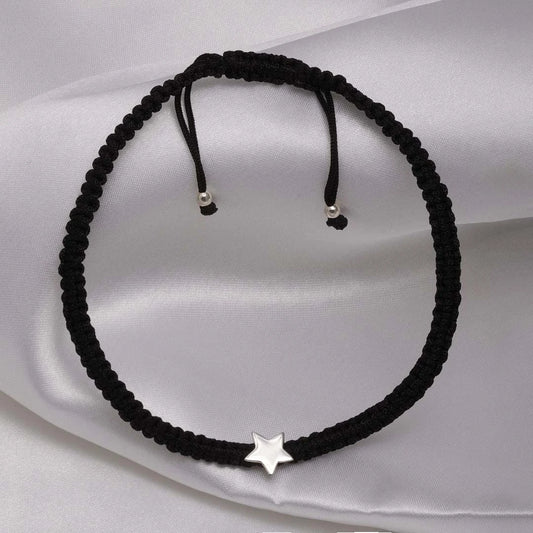 Contemporary Jewellery - Pure Silver Anklet &#8211; Starlight Glow With Black Thread