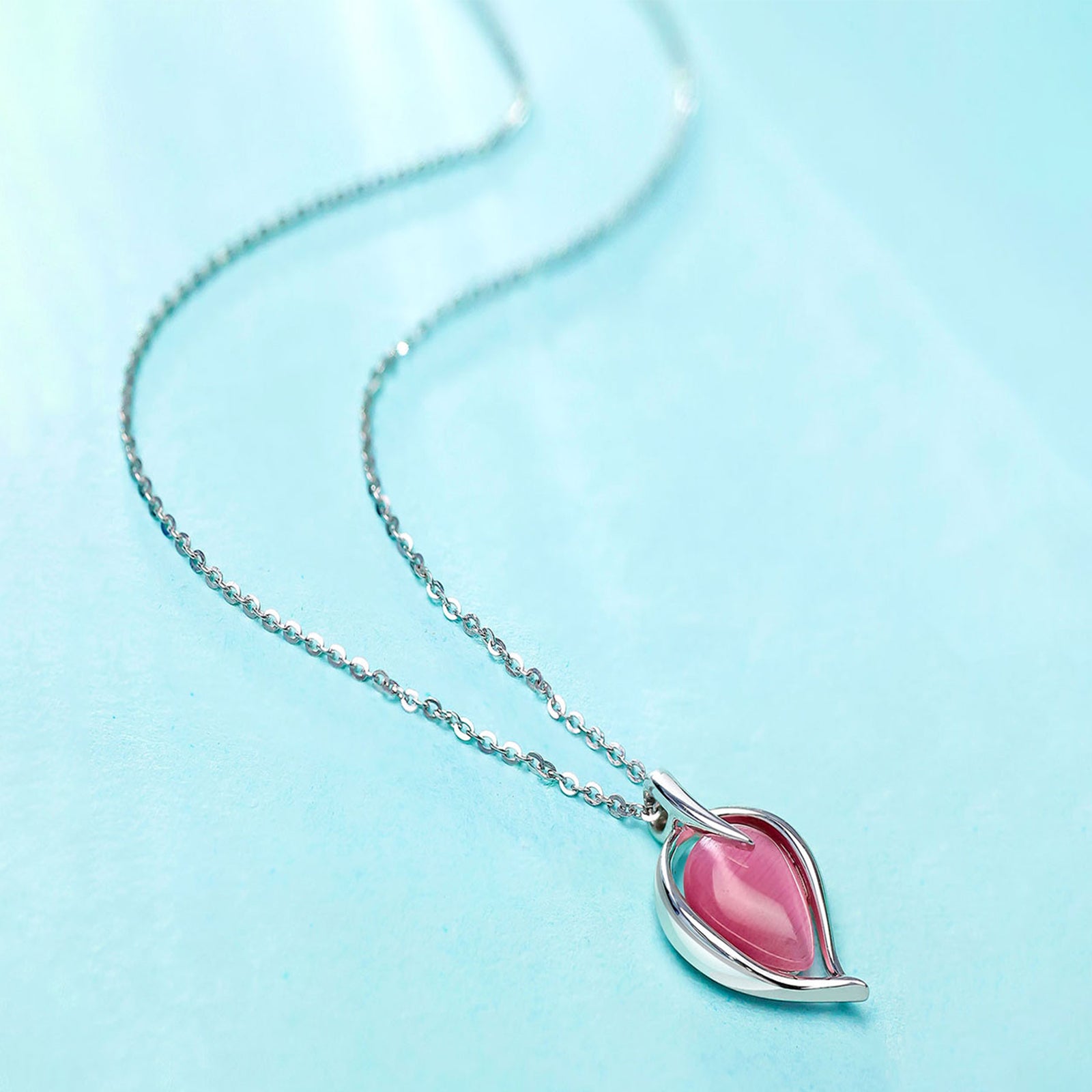 Pink Leaf Silver Pendant Necklace - Tweov Jewels