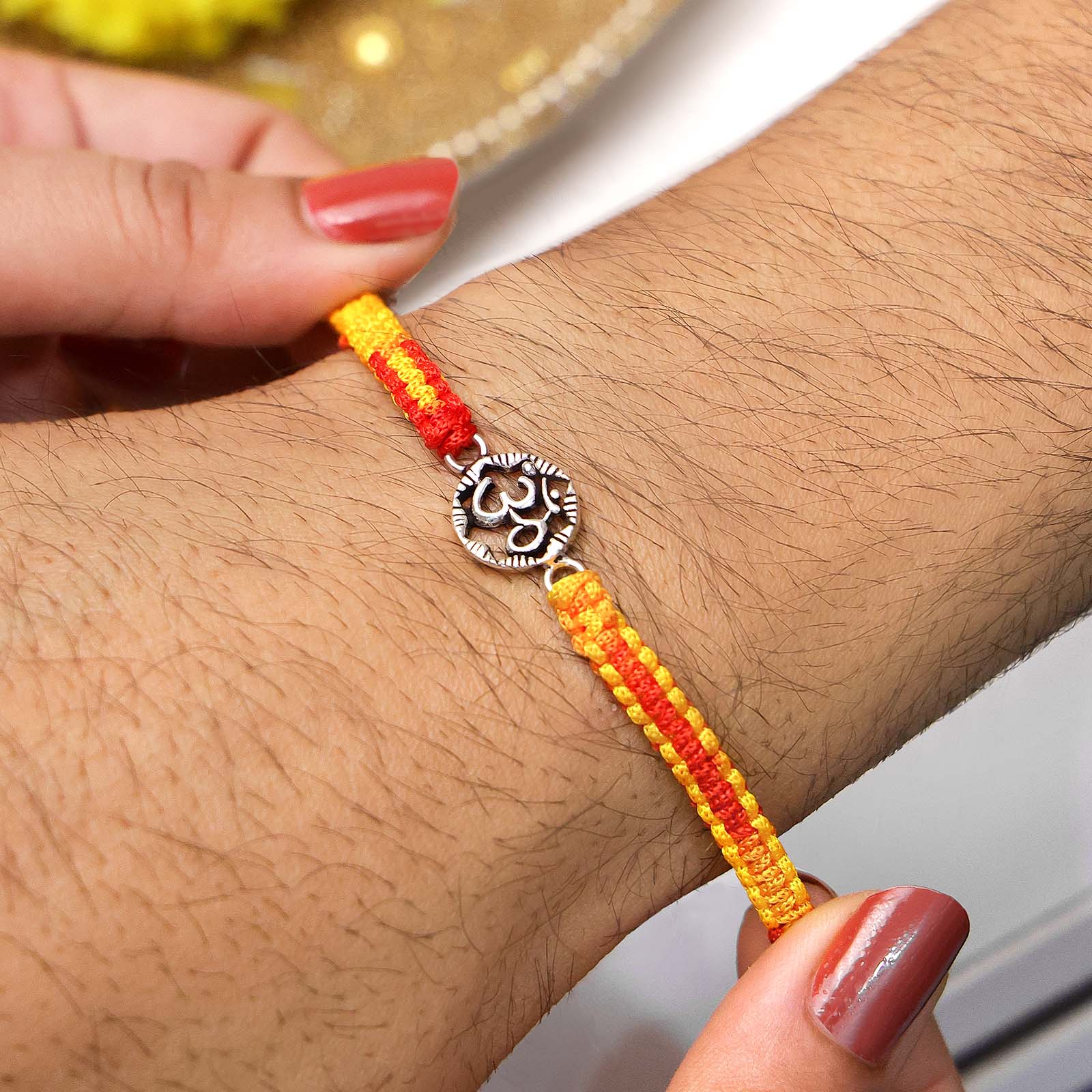 Om Symbol Silver Rakhi - Tweov Jewels