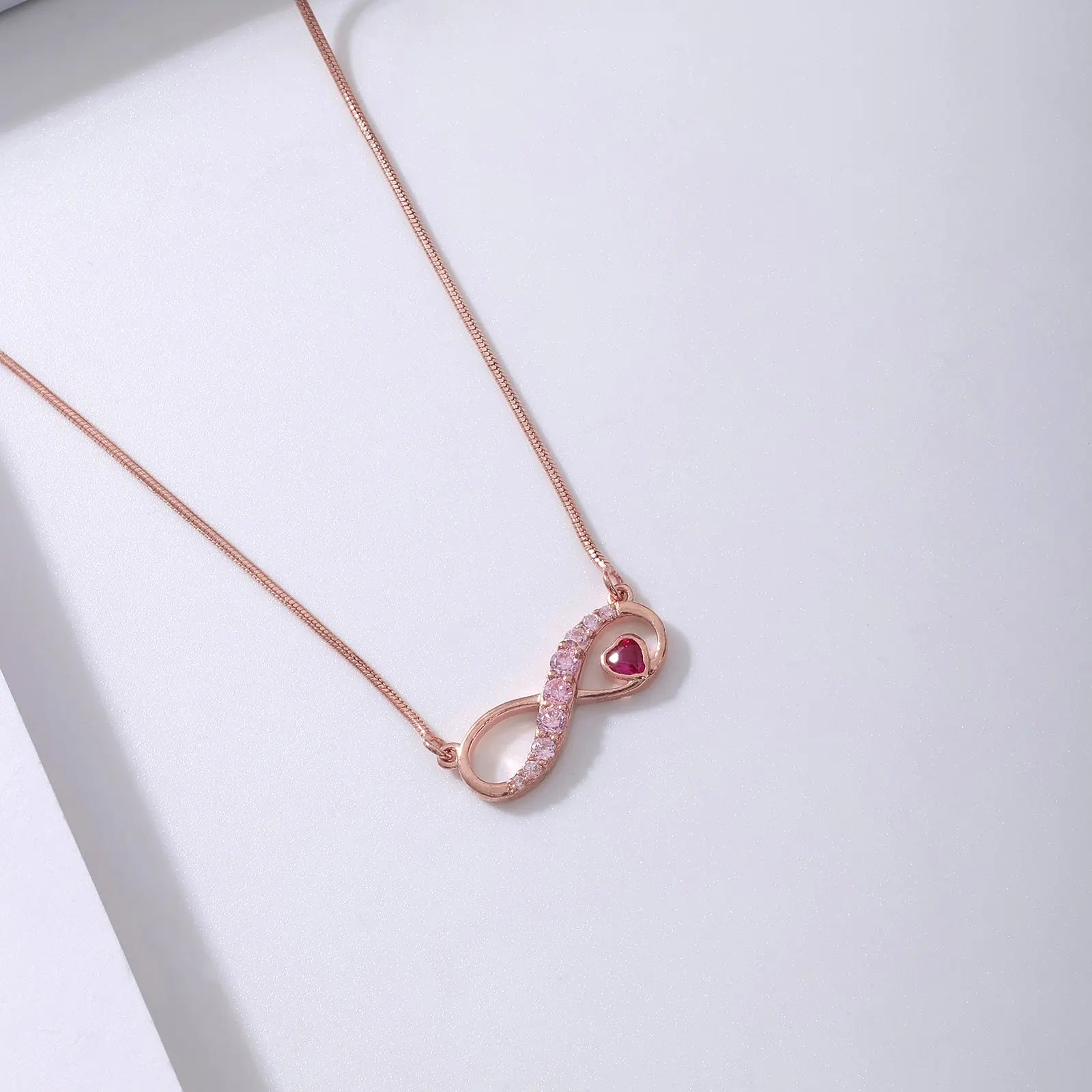 Rose Gold Infinity Pink Heart Silver Necklace