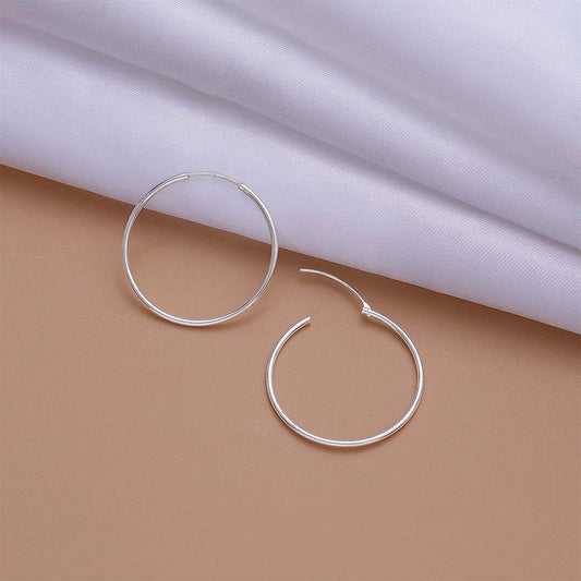 Silver Earrings - Pure Silver Earrings &#8211; Slim &#038; Round Plain Hoop