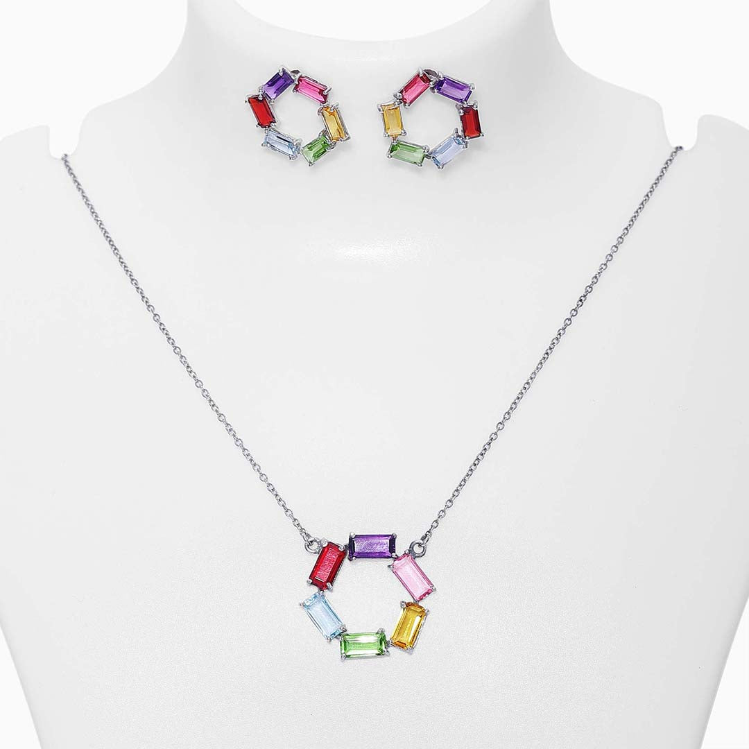 Neck Pieces - Pure Silver Jewellery Sets &#8211; Stunning Multistone Pendant Set