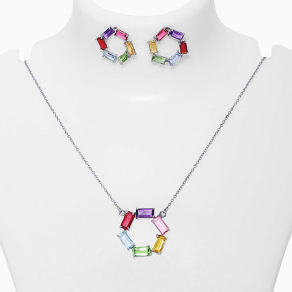 Neck Pieces - Pure Silver Jewellery Sets &#8211; Stunning Multistone Pendant Set