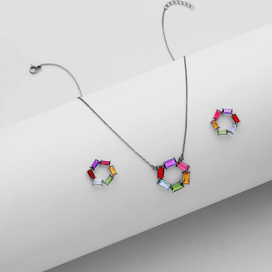 Jewellery Sets - Pure Silver Jewellery Sets &#8211; Stunning Multistone Pendant Set