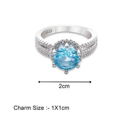 Blue Sapphire CZ Silver Ring For Women