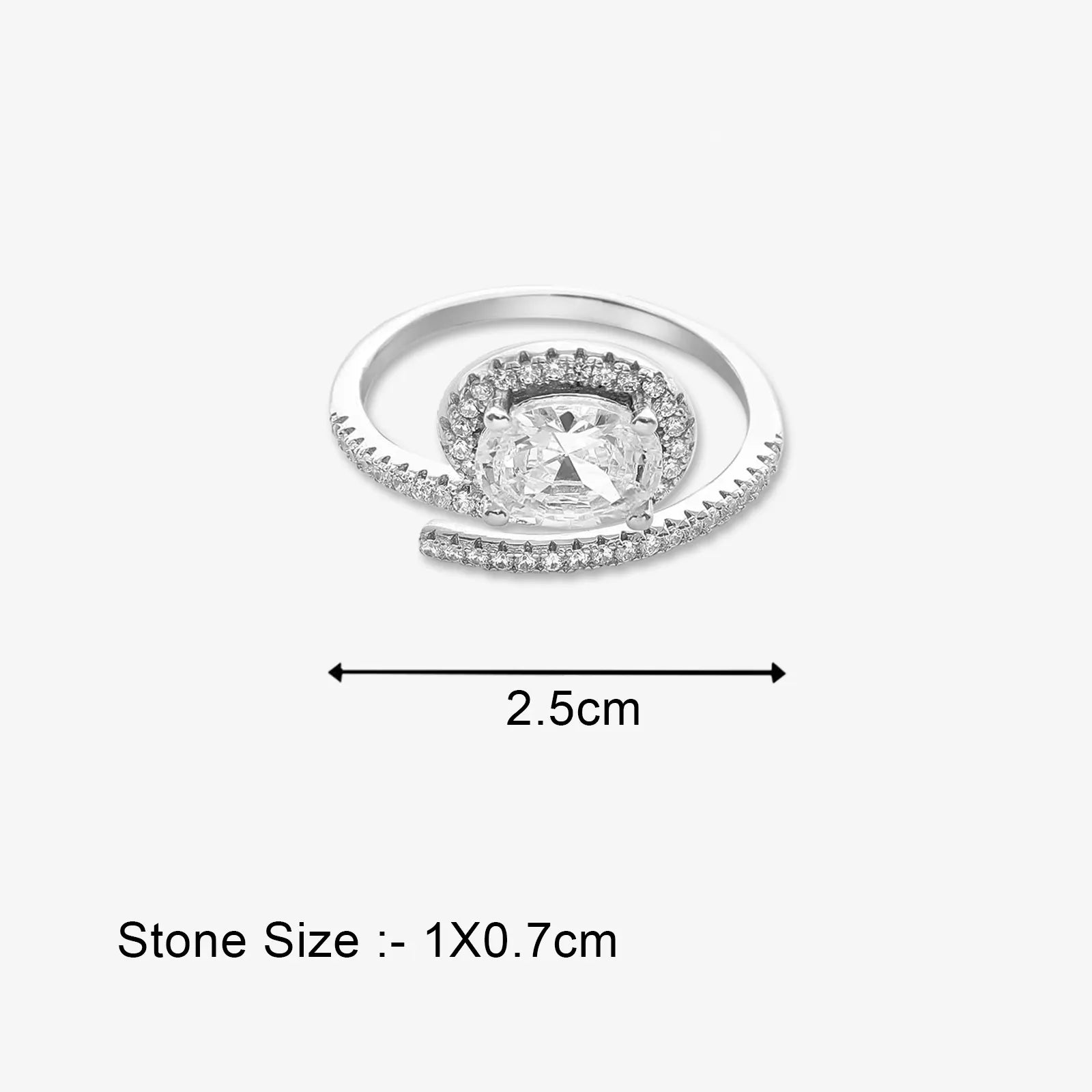 Round Cut Diamond Studded Spiral Silver Ring - Tweov Jewels