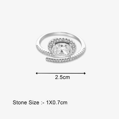 Round Cut Diamond Studded Spiral Silver Ring - Tweov Jewels