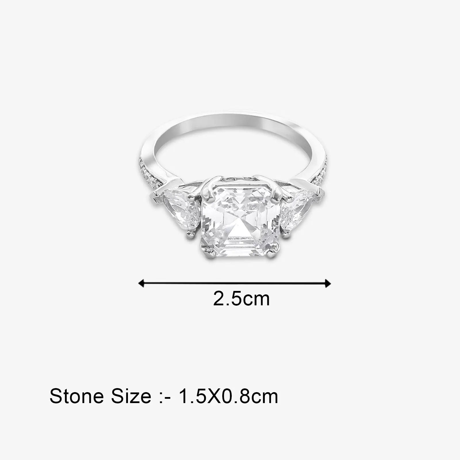 Square Cut CZ Studded Silver Ring - Tweov Jewels