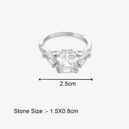 Square Cut CZ Studded Silver Ring - Tweov Jewels