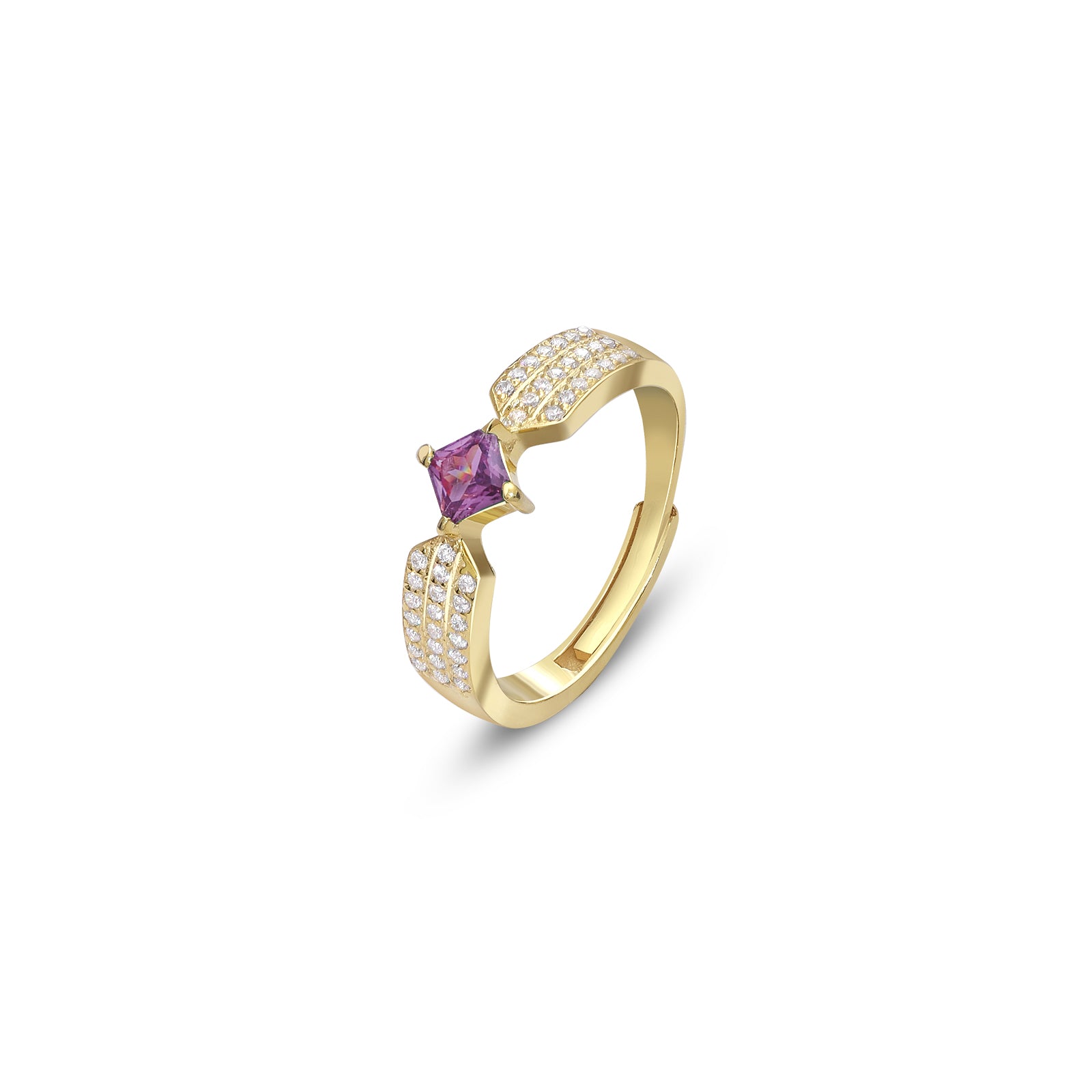252 - Pure Silver Ring &#8211; CZ Elegance With Purple Stone Charm