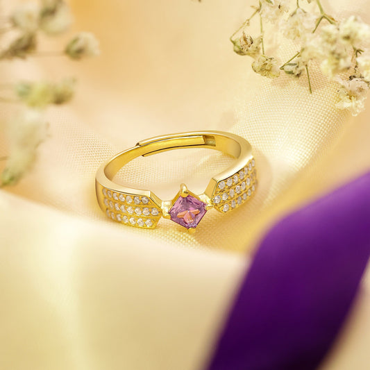 Silver Rings - Pure Silver Ring &#8211; CZ Elegance With Purple Stone Charm