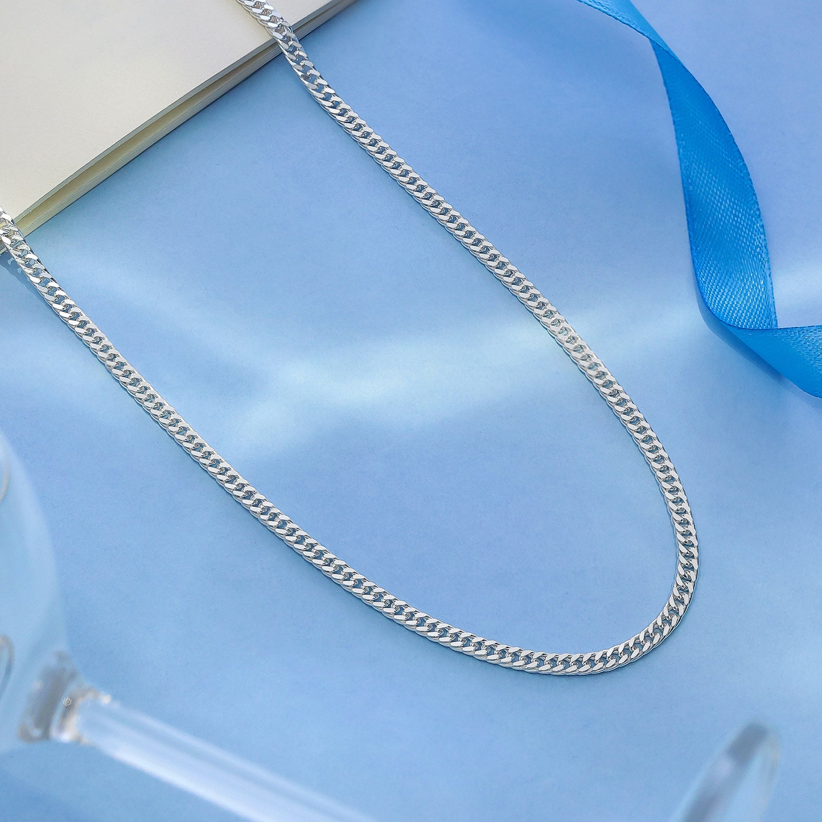 Silver Chains - Pure Silver Chain For Men &#8211; Textured Sturdy Cuban Link Light weight
